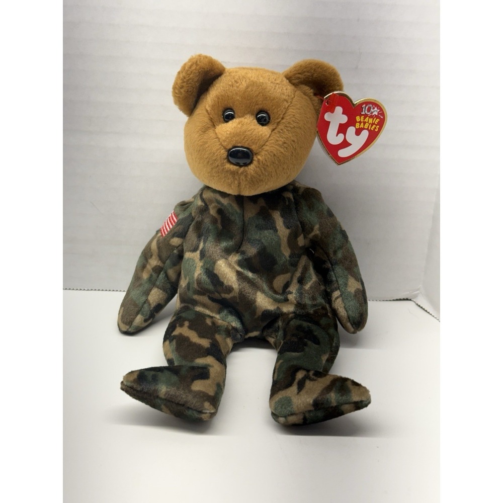 Ty Beanie Baby Hero Arm - MWMT (Bear US Flag on Arm 2003) Military